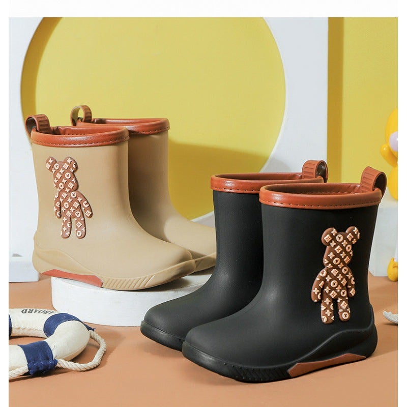 Children'S Rain Boots For Boys And Girls, Non-Slip, Waterproof, Cartoon Bear Design, Cuffed, Student Water Shoes - Image 4