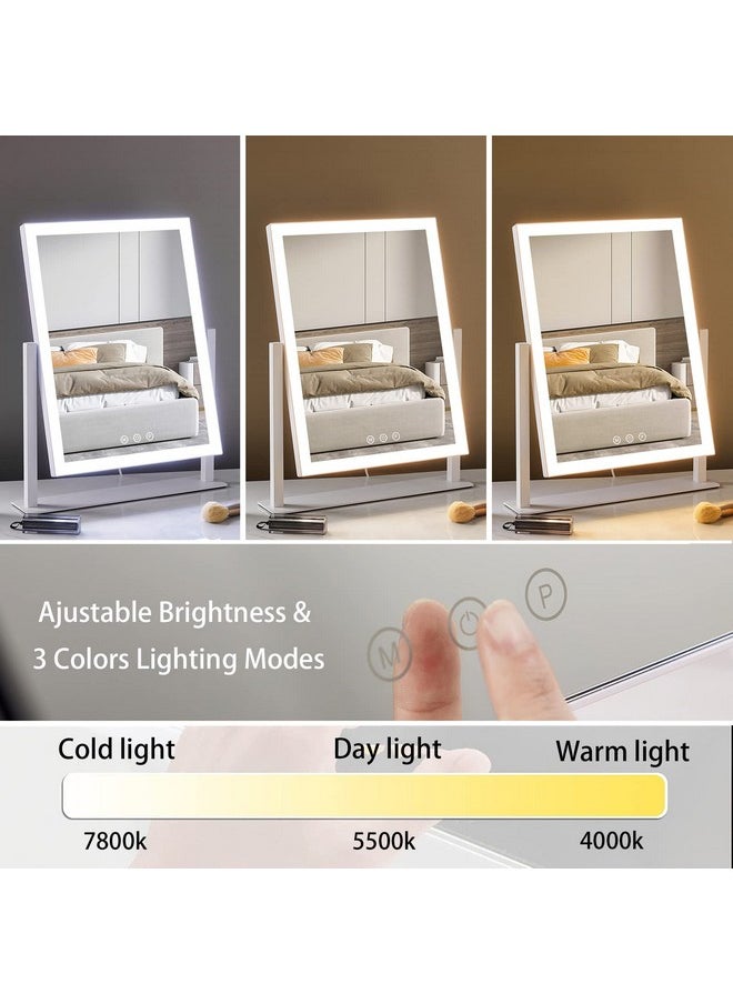 HIEEY - Lighted Makeup Mirror, Hollywood Vanity Mirror With Lights, Three Color Lighting Modes, And 5X Magnification Mirror, Smart Touch Control, 360°Rotation (17.3In. White,Gift Box) - Image 1