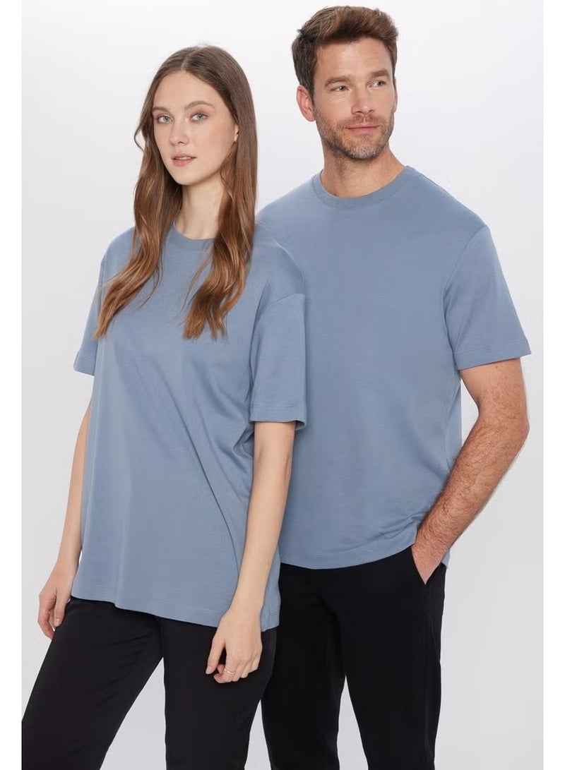 Tudors Unisex Relax Fit Comfortable Cut 100% Cotton Soft Texture Basic Crew Neck Blue T-Shirt - Image 3