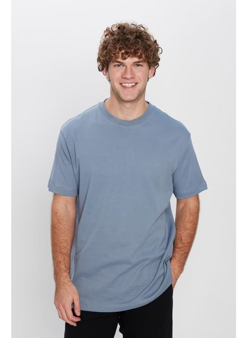 Tudors Unisex Relax Fit Comfortable Cut 100% Cotton Soft Texture Basic Crew Neck Blue T-Shirt - Image 1