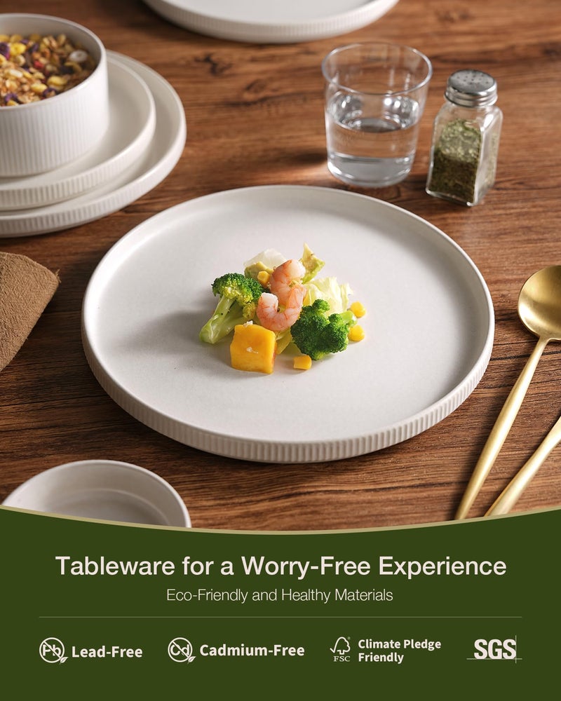 Famiware Star Dinnerware Sets, Plates and Bowls Set for 4, 12 Pieces Ribbed Dishes - Chip and Scratch Resistant, Microwave and Dishwasher Safe Tableware, Matte White - Image 4