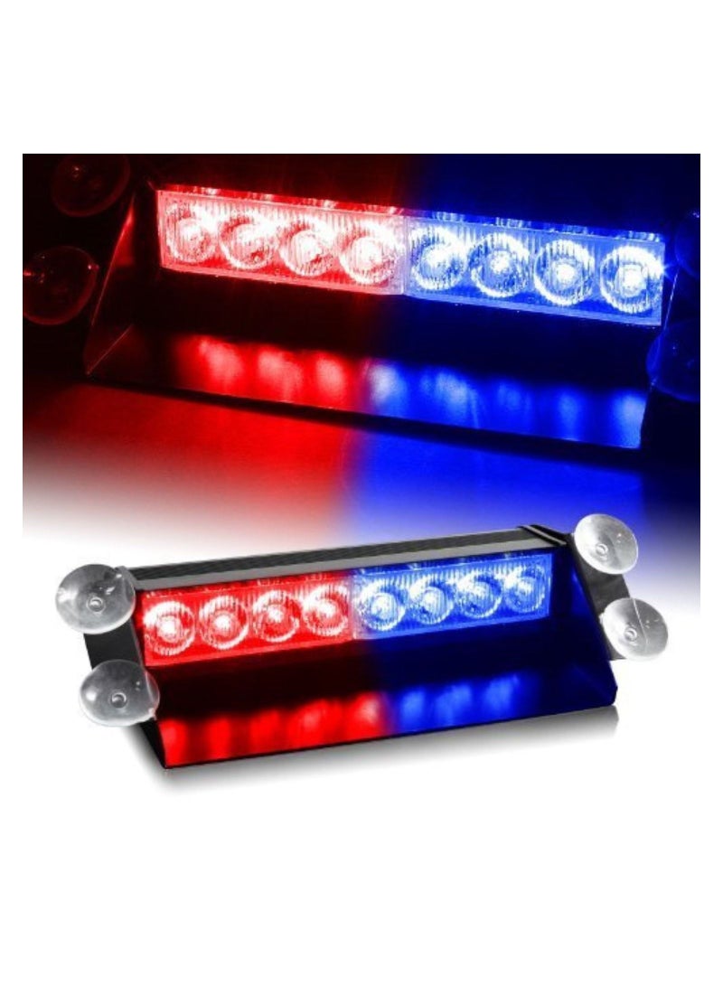 Auto Hub Waterproof 8 LED Red Blue Police Flashing Light For All Cars Material Metal & Plastic 1 Unit - Image 1