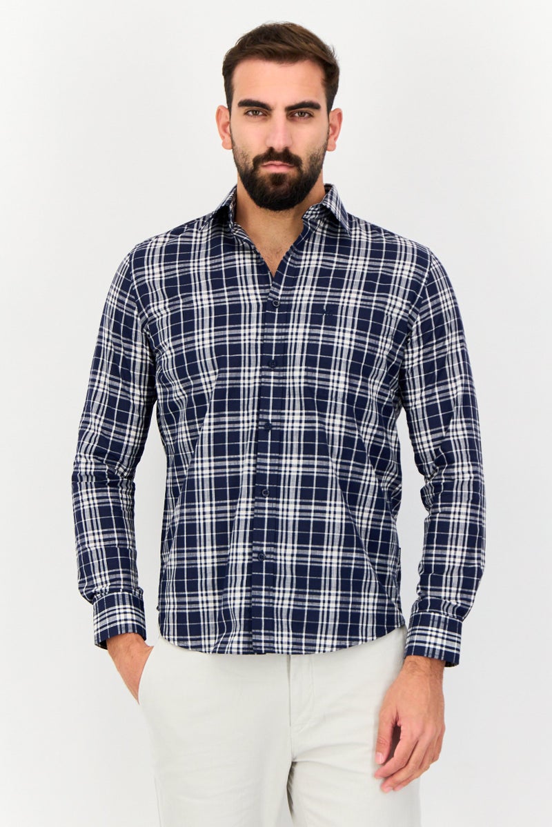 Kenneth Cole Men Slim Fit Checkered Long sleeve Casual Shirt, Multicolor - Image 1