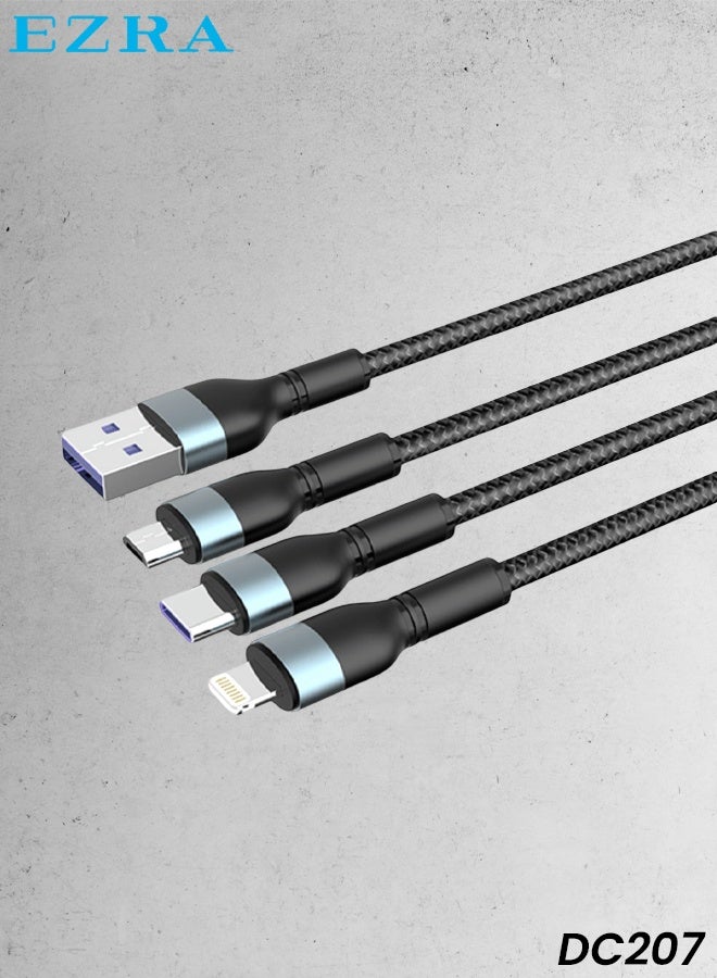 EZRA كابل شاحن EZRA DC207 عالي السرعة 3 في 1، Lightning، Type-C، موصل Micro USB، إمكانية الشحن المتزامن، حماية كافية، قلب من النحاس المطلي، تصميم موصل معدني. - Image 1