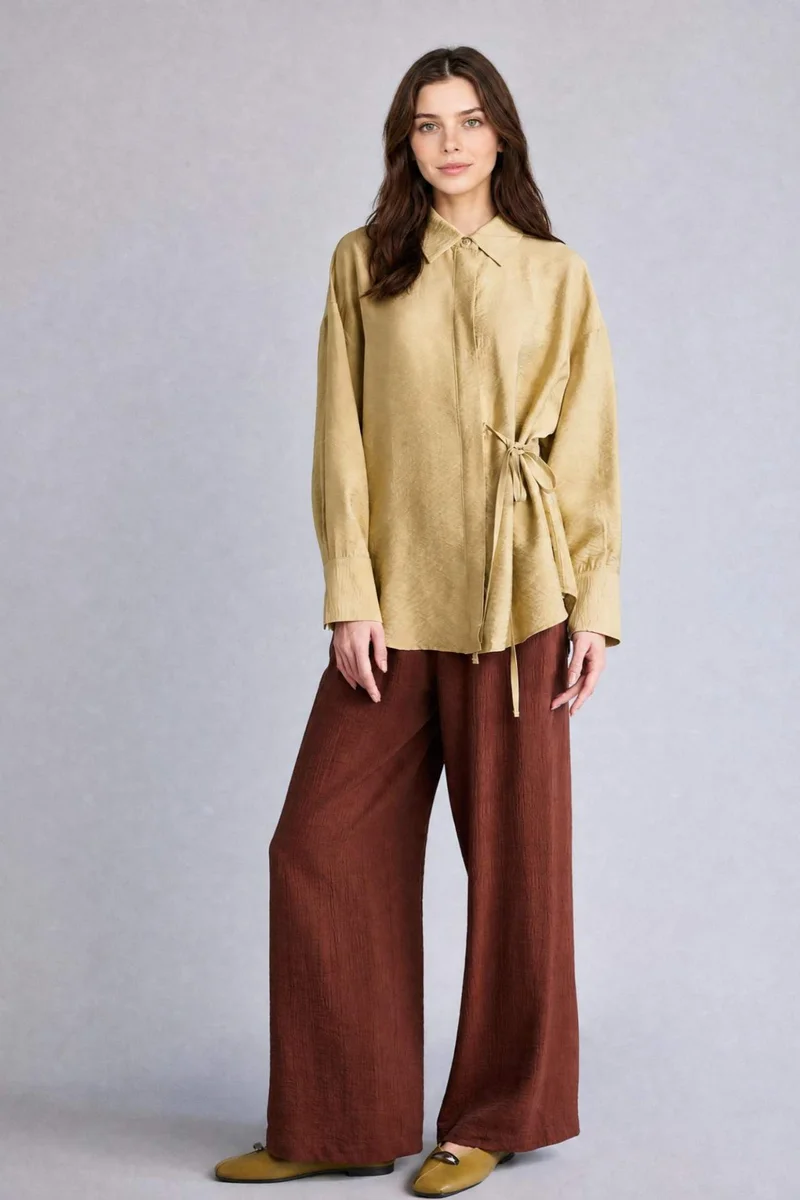 ديفاكتو Wide Leg Crinkle Fabric Trousers