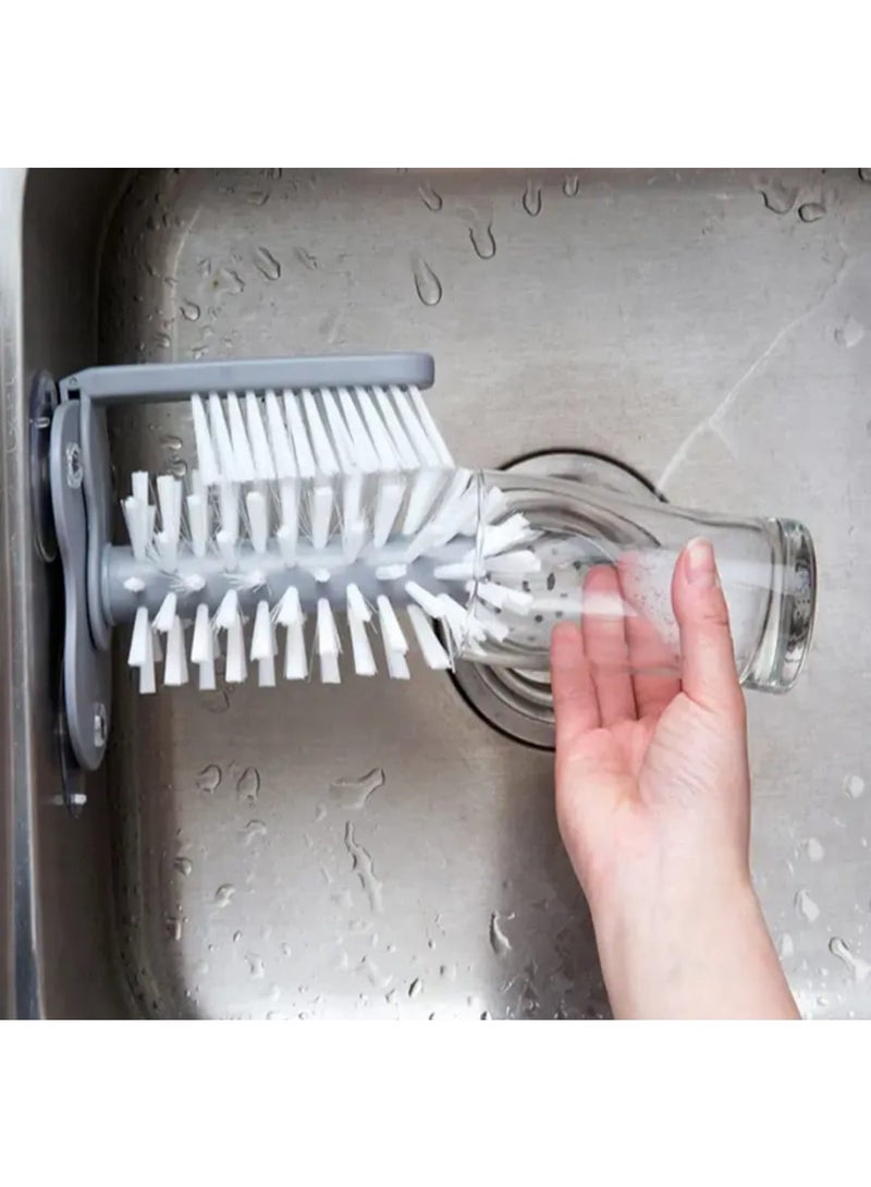 LDQ 1 pc 2-in-1 Glass & Bottle Cleaning Brush With Suction Cup - Multi-Scrubber Head For Kitchen, Bathroom. Bedroom, Durable Plastic Kitchen Gadget Accessory, Glass Bottle Cleaner, Versatile Cleaning Tool, Ergonomic Design, Efficient Scrubbing Head - Image 2