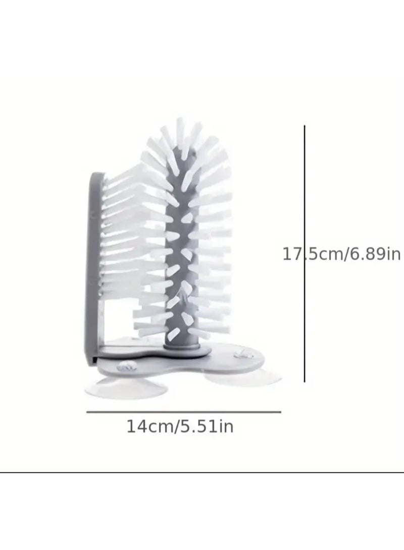 LDQ 1 pc 2-in-1 Glass & Bottle Cleaning Brush With Suction Cup - Multi-Scrubber Head For Kitchen, Bathroom. Bedroom, Durable Plastic Kitchen Gadget Accessory, Glass Bottle Cleaner, Versatile Cleaning Tool, Ergonomic Design, Efficient Scrubbing Head - Image 1