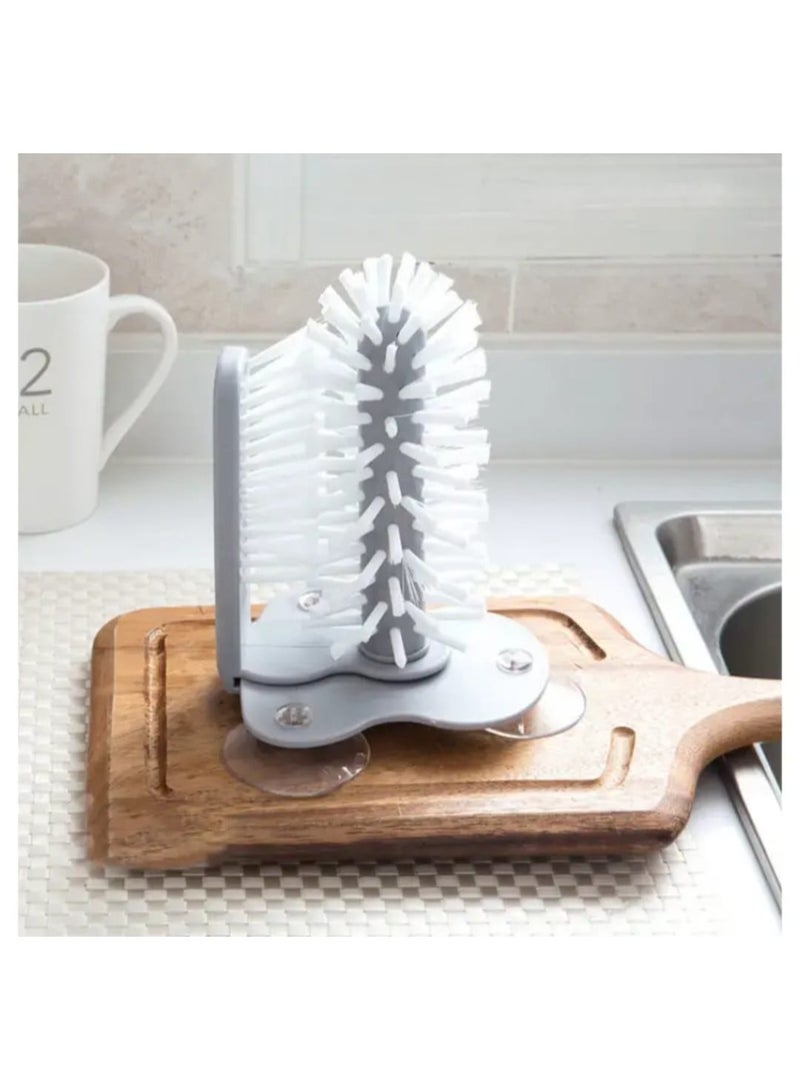 LDQ 1 pc 2-in-1 Glass & Bottle Cleaning Brush With Suction Cup - Multi-Scrubber Head For Kitchen, Bathroom. Bedroom, Durable Plastic Kitchen Gadget Accessory, Glass Bottle Cleaner, Versatile Cleaning Tool, Ergonomic Design, Efficient Scrubbing Head - Image 4