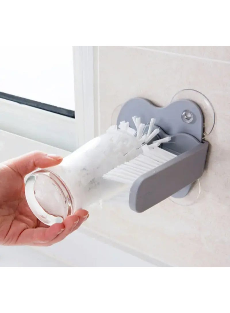 LDQ 1 pc 2-in-1 Glass & Bottle Cleaning Brush With Suction Cup - Multi-Scrubber Head For Kitchen, Bathroom. Bedroom, Durable Plastic Kitchen Gadget Accessory, Glass Bottle Cleaner, Versatile Cleaning Tool, Ergonomic Design, Efficient Scrubbing Head - Image 4