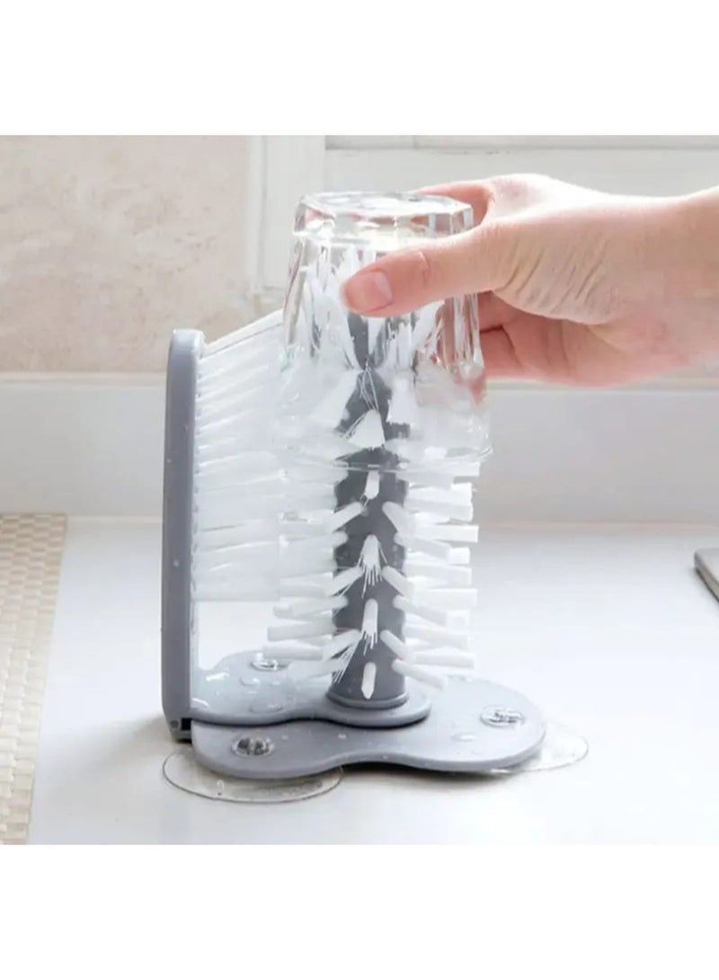 LDQ 1 pc 2-in-1 Glass & Bottle Cleaning Brush With Suction Cup - Multi-Scrubber Head For Kitchen, Bathroom. Bedroom, Durable Plastic Kitchen Gadget Accessory, Glass Bottle Cleaner, Versatile Cleaning Tool, Ergonomic Design, Efficient Scrubbing Head - Image 1