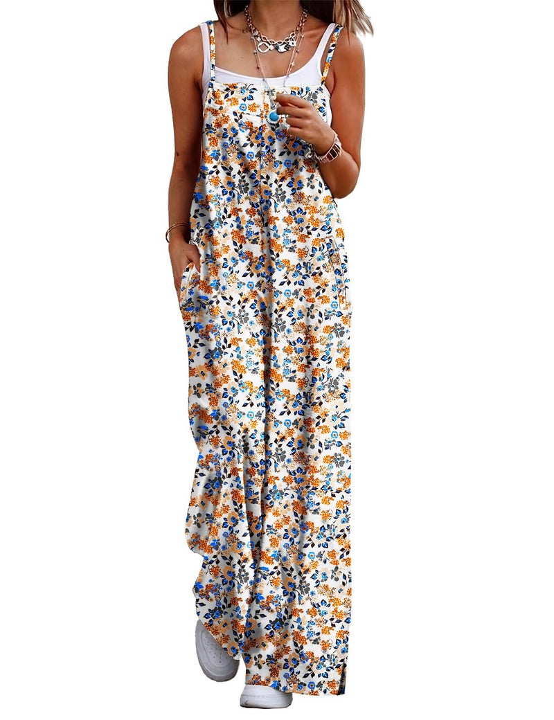 YESNO Women's Summer Casual Jumpsuits Wide Leg Overalls Floral Print Baggy Rompers with Pocket XL PZZCR 377 - Image 1