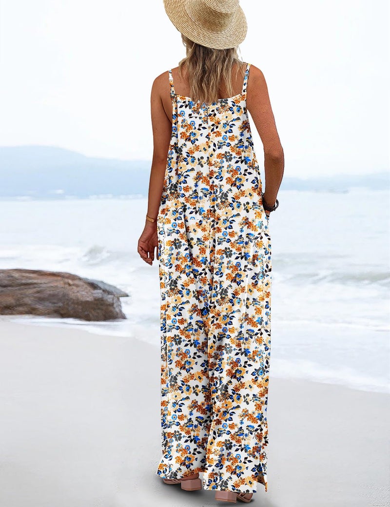 YESNO Women's Summer Casual Jumpsuits Wide Leg Overalls Floral Print Baggy Rompers with Pocket XL PZZCR 377 - Image 3