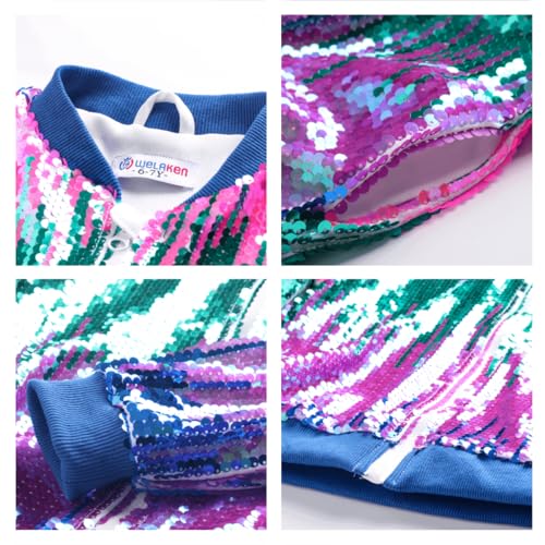WELAKEN Ombre Sequin Bomber Jacket for Girls II Kid & Toddler Lightweight Sparkle Long Sleeve Zipper Gradient Jackets with Pockets - Image 4