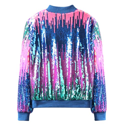 WELAKEN Ombre Sequin Bomber Jacket for Girls II Kid & Toddler Lightweight Sparkle Long Sleeve Zipper Gradient Jackets with Pockets - Image 3