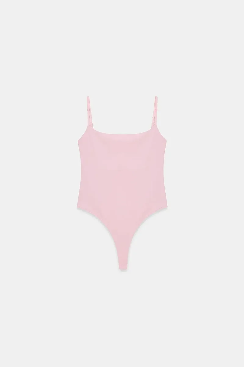 Dilvin Blush Pink DILVIN Sleeveless Square-neck Nylon Bodysuit for Women | Best Price UAE
