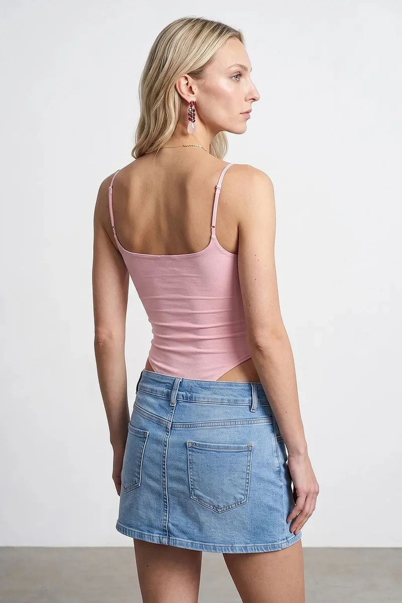 Dilvin Blush Pink DILVIN Sleeveless Square-neck Nylon Bodysuit for Women | Best Price UAE