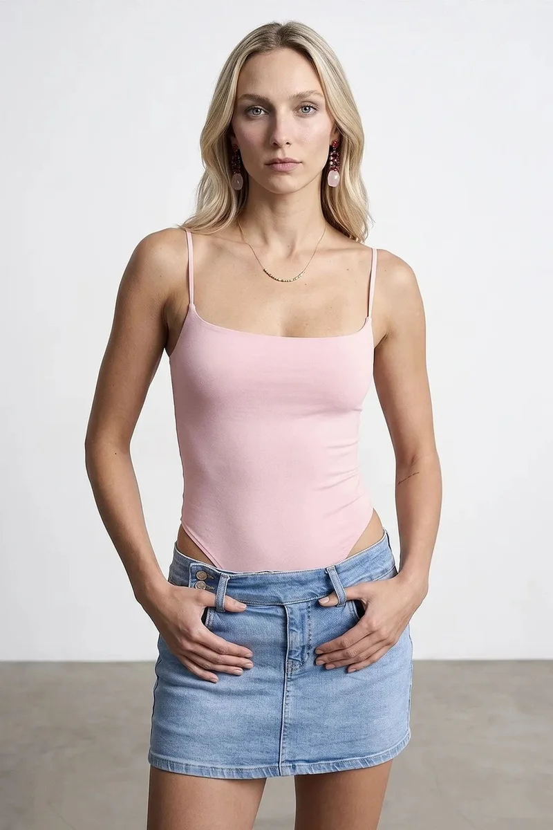 Dilvin Blush Pink DILVIN Sleeveless Square-neck Nylon Bodysuit for Women | Best Price UAE