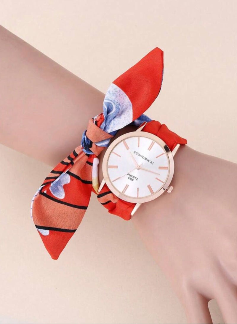ECONOMICXI Casual Watch For Women With Colored Fabric Strap - Image 1