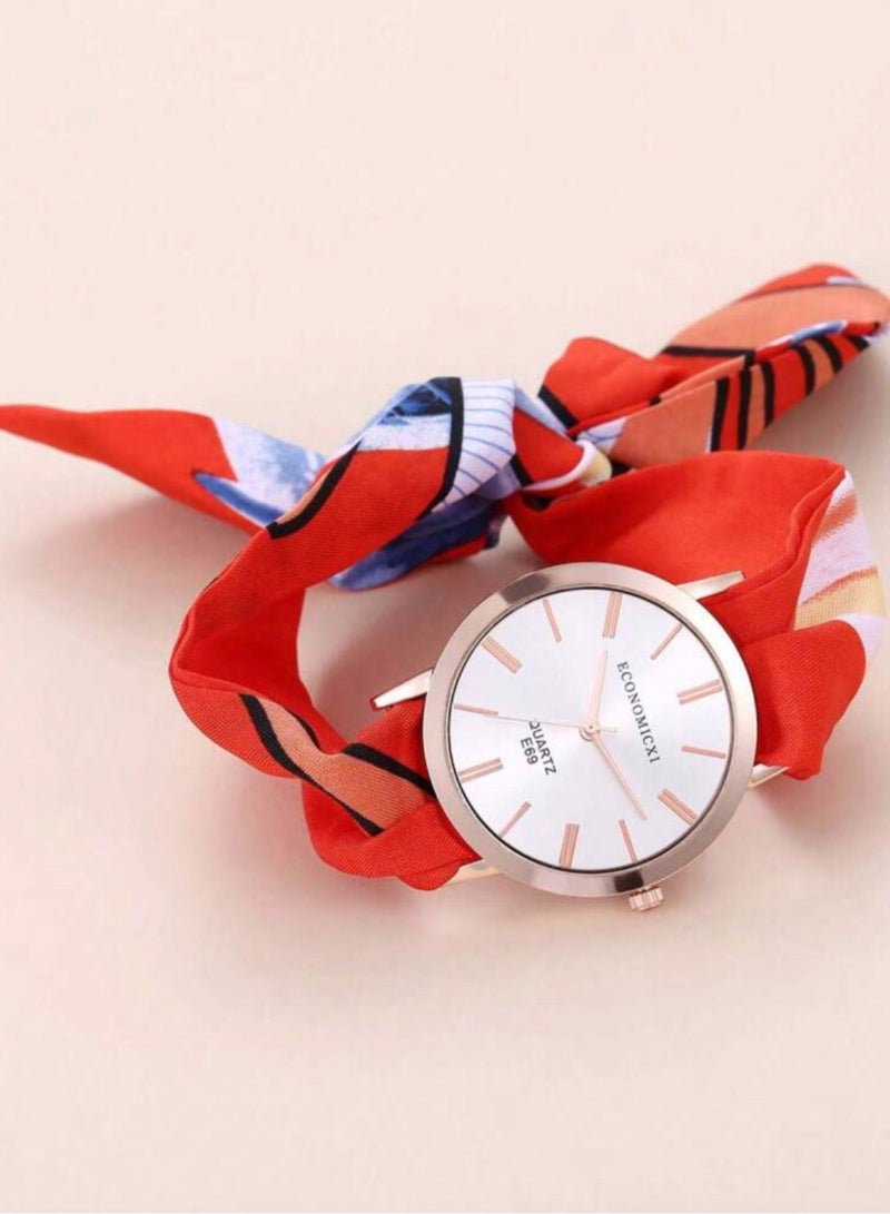 ECONOMICXI Casual Watch For Women With Colored Fabric Strap - Image 2
