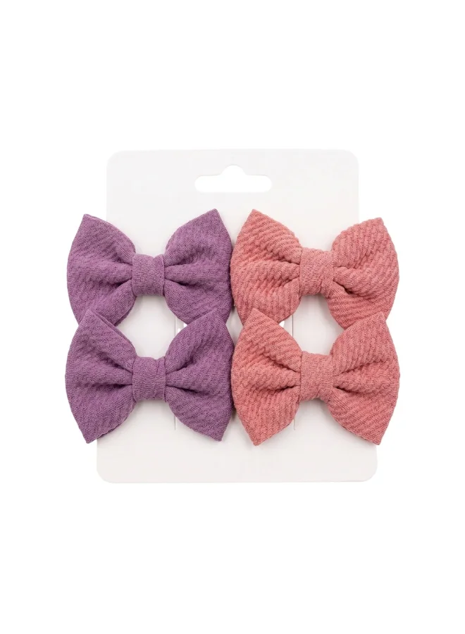 Bambimici Girls' Textured Knit Hair Bow Clips Set (4-Piece)