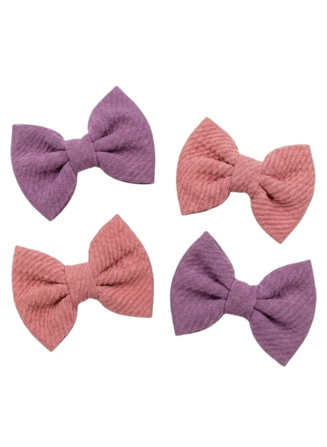 Bambimici Girls' Textured Knit Hair Bow Clips Set (4-Piece)