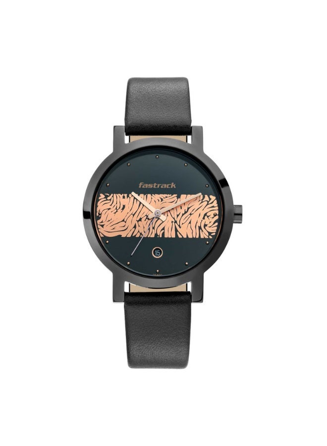 fastrack Animal Print 6222NL01 Women’s Watch – Black & Rose Gold Dial, Leather Strap, Quartz Movement, 36mm Case, 30m Water-Resistant - Image 1