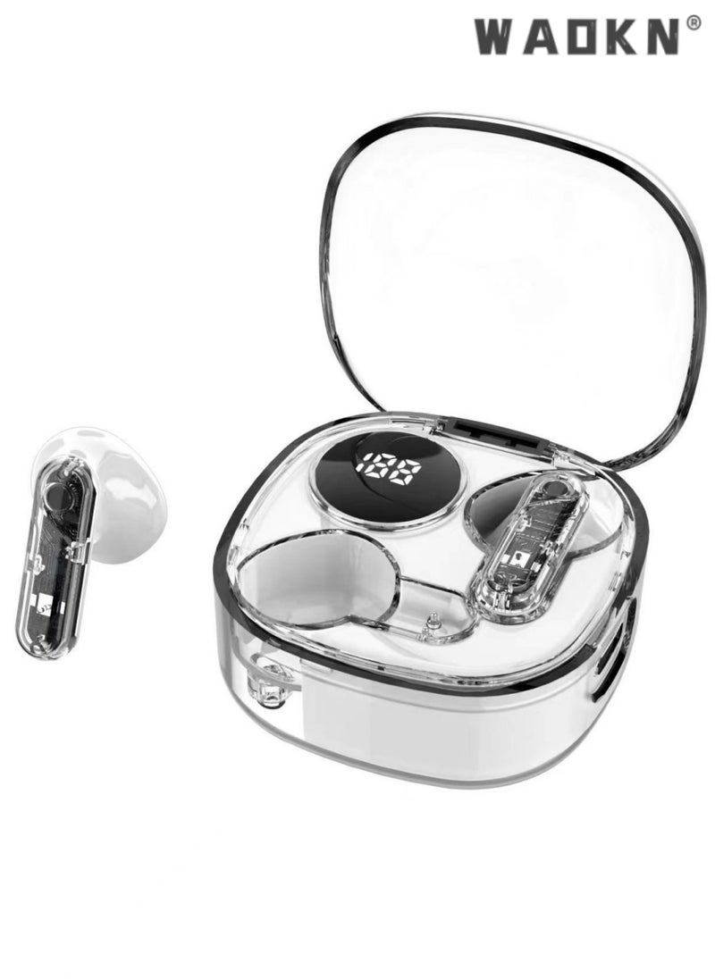 WAOKN Wireless Earphones, Transparent Design, Sweatproof, Bluetooth Earphones with Surround Sound, Stable Connection & Low Latency, Compatible with iPhone, iPad, MacBook, Xiaomi, Samsung  - Image 1