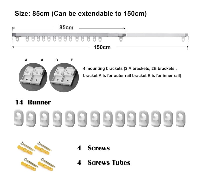 LUVINA Retractable curtain track328in60inTopmounted Room Divider Curtain RodCeiling Rails Set with Silent Rollers and Hooks for Living aluminum alloy curtain box curtain rod White 1 - Image 2