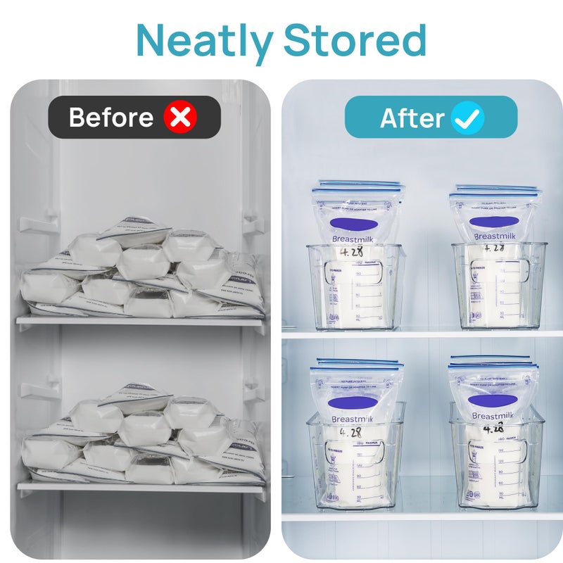 Vtopmart Breastmilk Storage Container 4PCS Set, Clear Freezer and Fridge Organizer Bins, Plastic Storage Bins for Breast Milk, Baby Pouches, Formula, Bottles and Yogurts, 4.3â€™â€™ Width, 14.7" Long - Image 3
