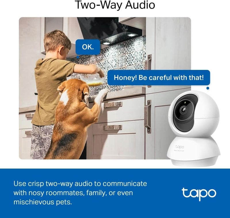 تابو كاميرا أمان منزلية ذكية Tapo C230 بتقنية الذكاء الاصطناعي، دعم للواي فاي، دقة 3K 5MP، وضوح عالي، تصوير بزاوية 1620p، صوت ثنائي الاتجاه، التحكم الصوتي، رؤية ليلية محسنة، كشف بكاء الأطفال، تتبع الحركة، وإشعارات آلية - Image 5