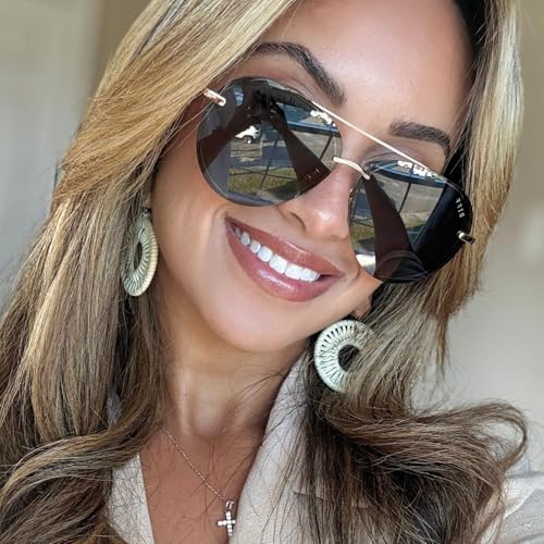 DIFF Lenox Gold + G15, Designer Oversized Aviator Sunglasses for Women UV400 Polarized - Image 2