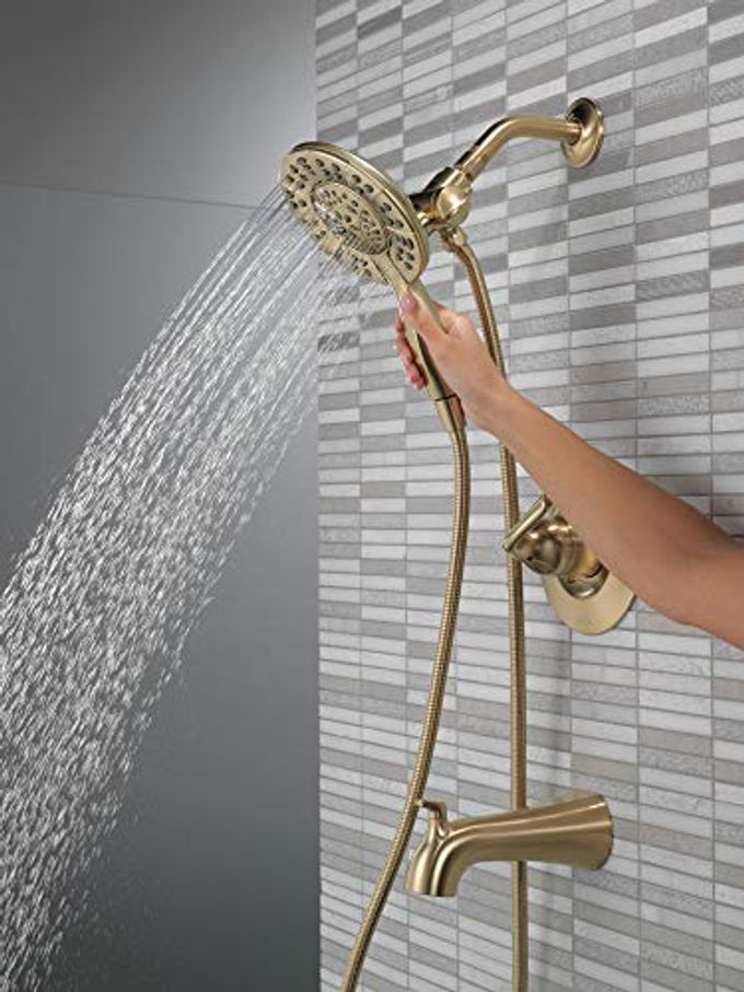 Delta Arvo 14 Series Brushed Gold Bathtub Shower Faucet Set With In2Ition 2-In-1 Dual Shower Head With Handheld Spray Combo, Valve Trim Kit, Champagne Bronze 144840-Cz-I (Valve Included) - Image 2