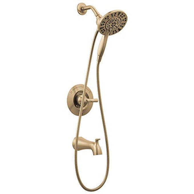 Delta Arvo 14 Series Brushed Gold Bathtub Shower Faucet Set With In2Ition 2-In-1 Dual Shower Head With Handheld Spray Combo, Valve Trim Kit, Champagne Bronze 144840-Cz-I (Valve Included) - Image 4