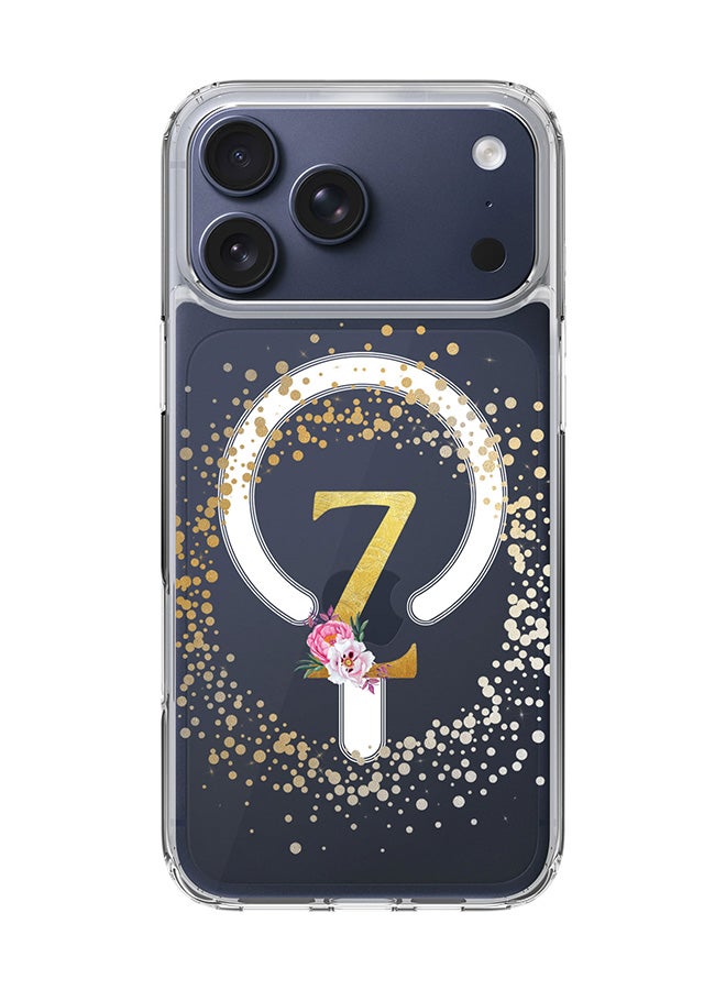 Stylizedd Classic Clear MagSafe Case for iPhone 17 Pro Max , Hybrid Soft Case Flexible Edges Anti Drop TPU PC Gel Thin Transparent Cover [ Designed for iPhone 17 Pro Max ] - Custom Monogram Initial Letter Floral Pattern Alphabet - Z  (Clear )