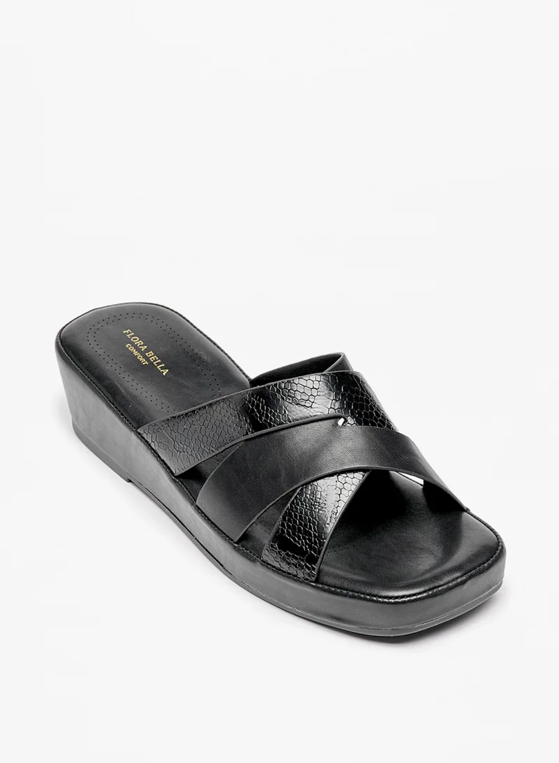 Flora Bella By Shoexpress Womens Textured Slip On Sandals With Platform Heels By Shoexpress