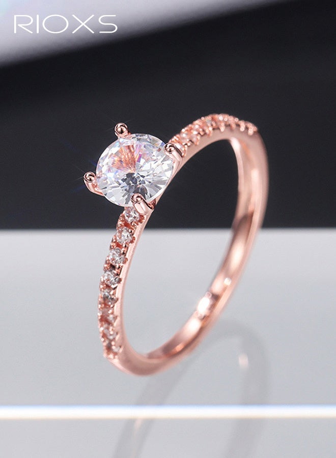 RIOXS Cubic Zirconia Engagement Ring for Women, Wedding Rings Promise Ring, Sparkly Rose Gold Plated Ring for Wedding Engagement Cocktail - Image 3