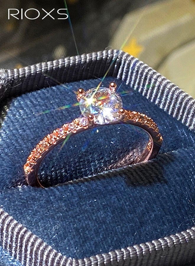 RIOXS Cubic Zirconia Engagement Ring for Women, Wedding Rings Promise Ring, Sparkly Rose Gold Plated Ring for Wedding Engagement Cocktail - Image 4