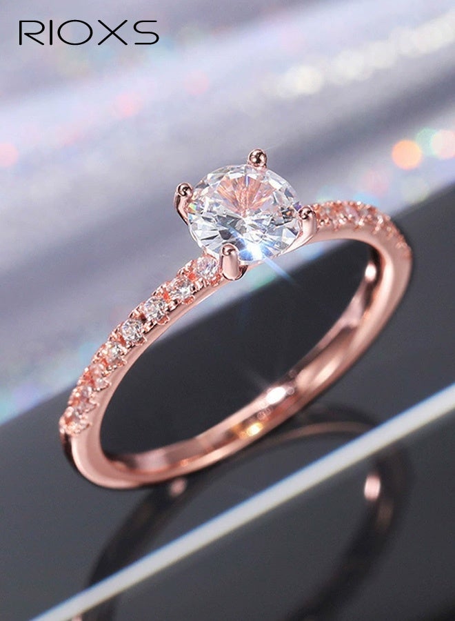 RIOXS Cubic Zirconia Engagement Ring for Women, Wedding Rings Promise Ring, Sparkly Rose Gold Plated Ring for Wedding Engagement Cocktail - Image 1