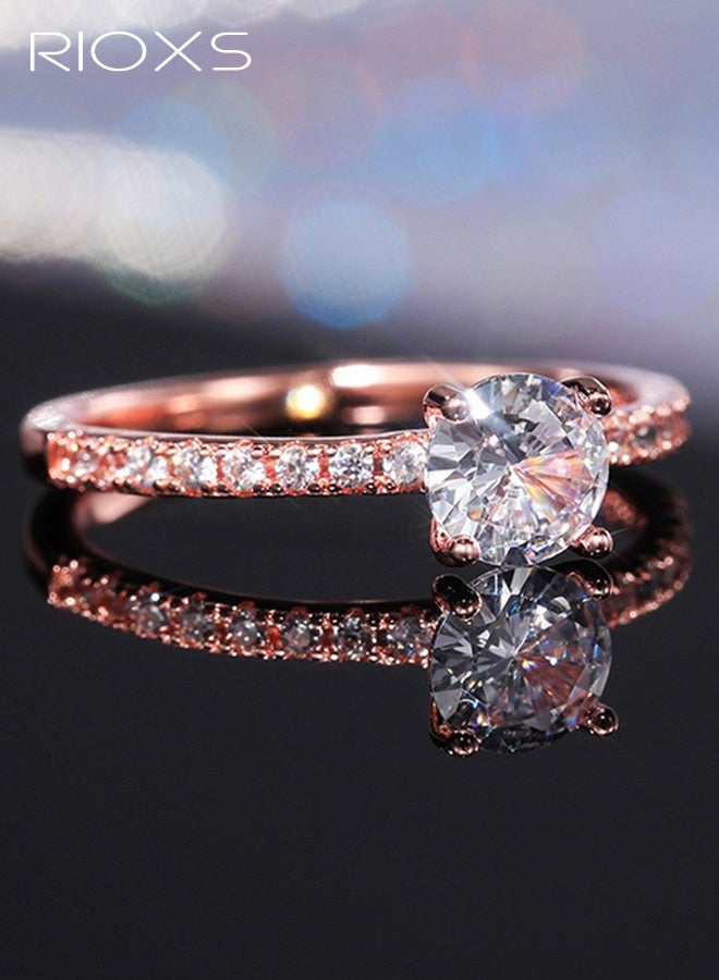 RIOXS Cubic Zirconia Engagement Ring for Women, Wedding Rings Promise Ring, Sparkly Rose Gold Plated Ring for Wedding Engagement Cocktail - Image 2