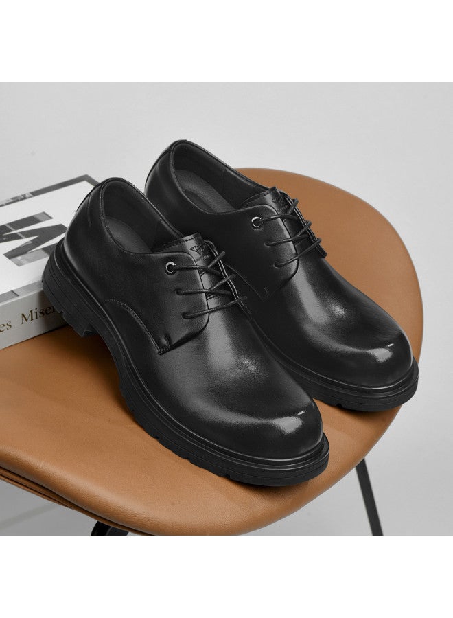 Septwolves Autumn 2025 New Men's Derby Shoes, Retro Round Toe Low Heel British Style Versatile Fashion Men's Casual Leather Shoes - Image 5