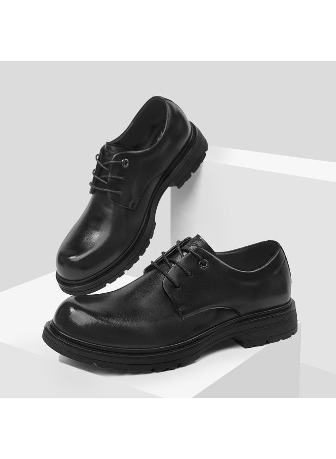 Septwolves Autumn 2025 New Men's Derby Shoes, Retro Round Toe Low Heel British Style Versatile Fashion Men's Casual Leather Shoes - Image 3