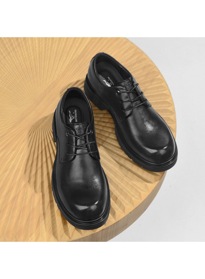 Septwolves Autumn 2025 New Men's Derby Shoes, Retro Round Toe Low Heel British Style Versatile Fashion Men's Casual Leather Shoes - Image 4
