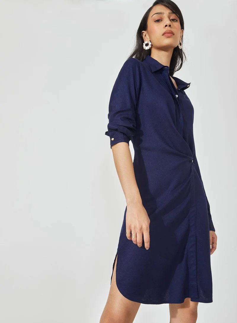 The Label Life The Label Life Women's Wrap Button Shirt Dress - Navy Blue