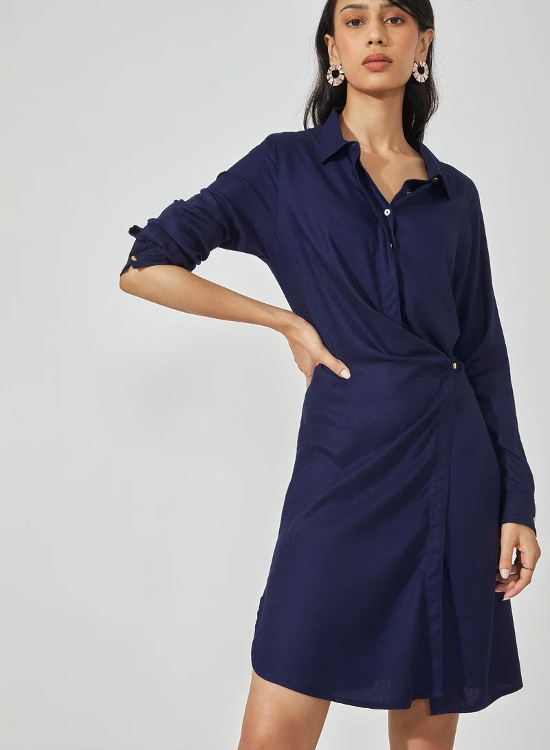 The Label Life The Label Life Women's Wrap Button Shirt Dress - Navy Blue