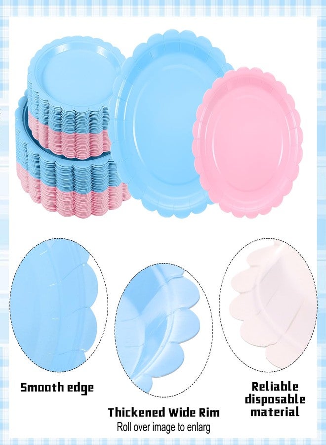 Tegeme تجيمي 256 قطعة لوازم حفلة كشف الجنس باللونين الوردي والأزرق أطباق ورقية مناديل أكواب مفرش طاولة قابل للتصرف شوك سكاكين ملاعق لخدمة 36 ضيف في عيد الميلاد أو حفلة استقبال المولود أو زينة الزفاف بحافة زهرية - Image 4