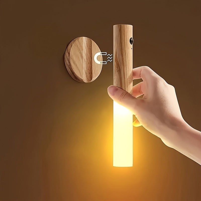 Walnut Motion Sensor LED Night Light Rechargeable Wall Lamp for Hallway Staircase - Image 1