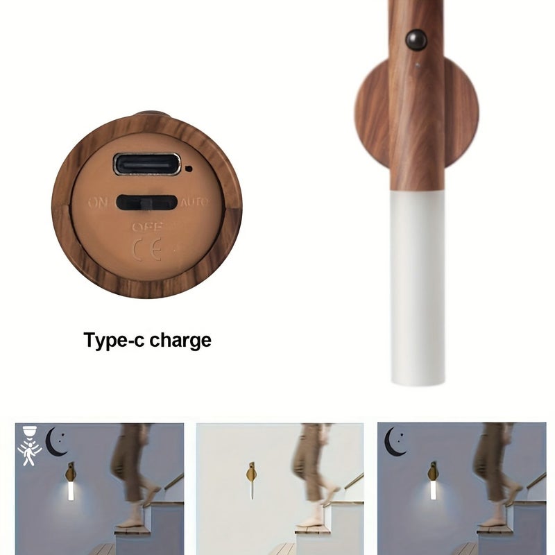 Walnut Motion Sensor LED Night Light Rechargeable Wall Lamp for Hallway Staircase - Image 5