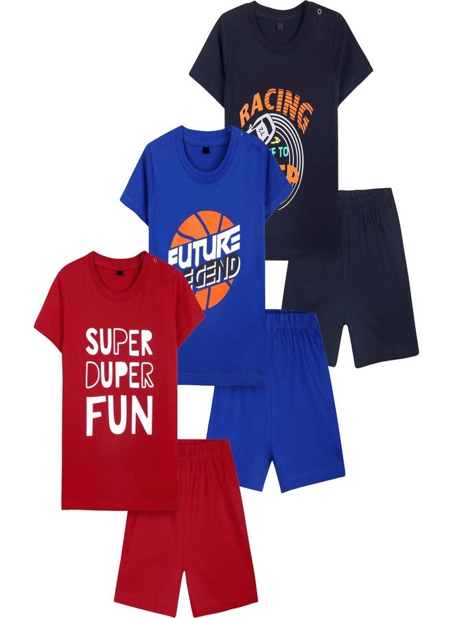 T2F طقم ملابس للأطفال الرضع من T2F مكون من تيشيرت وشورت (عبوة من 3 قطع) (BABY-TSRT-SHRTS-01_Multicolor_12-18m) - Image 1