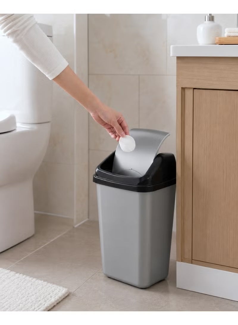 favilla Set of 2 Plastic Trash Cans with Swing Lids, 20L Each, Suitable for Kitchen, Bathroom and Office, Grey - Image 3