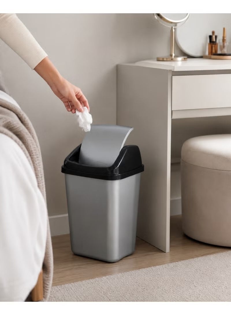favilla Set of 2 Plastic Trash Cans with Swing Lids, 20L Each, Suitable for Kitchen, Bathroom and Office, Grey - Image 5